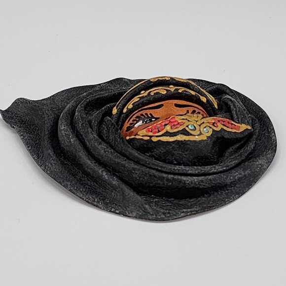 Handcrafted Leather Face Mask With Intricate Embroidery For Decor Mini Mask - Picture 7 of 9